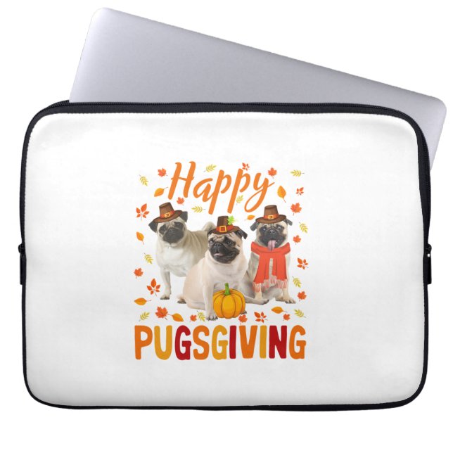 Capa Para Notebook Feliz Pugspuração Bonita Ação de Graças Cachorro V (Frente)