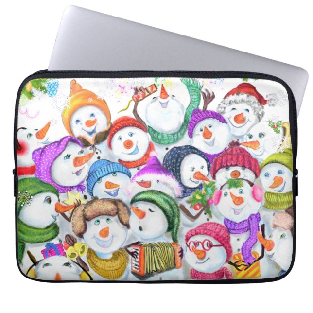 Capa Para Notebook Feliz Snowmans Bolsa de laptop de Natal Presente (Frente)
