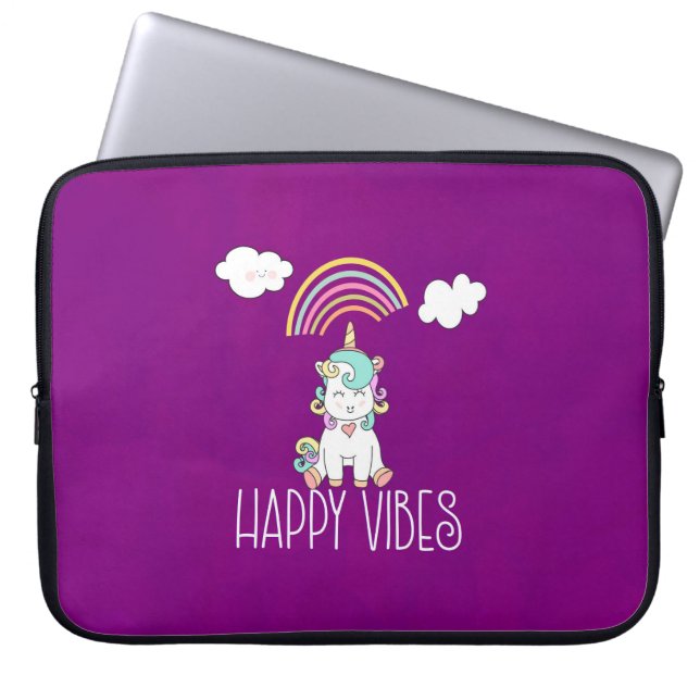 Capa Para Notebook Feliz Vibes Typografia Cute Smiling Unicorn (Frente)