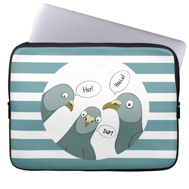 Capa Para Notebook Felizes Saudações De Pombo Com Banhas Azuis (Frente)