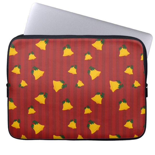 Capa Para Notebook Feriado Vermelho Dourado Listra Sininhos Natal (Frente)
