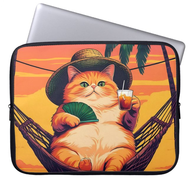 Capa Para Notebook Férias De Gato De Verão, Retro Engraçado (Frente)