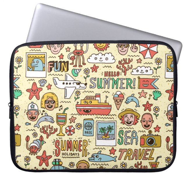 Capa Para Notebook Férias de Verão - Viagem Funny Doodle vinta (Frente)