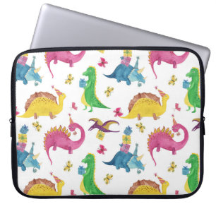 Capa Para Notebook Festa de dinossauro: padrão de aquarela.