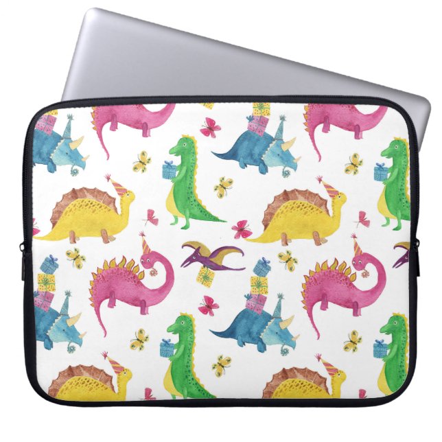 Capa Para Notebook Festa de dinossauro: padrão de aquarela. (Frente)