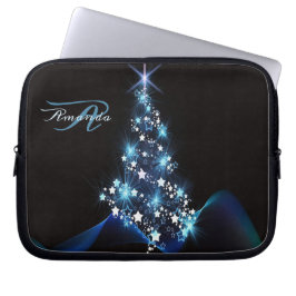 Capa Para Notebook Festa de Natal Árvore Azul Brilhante Preto Elegant