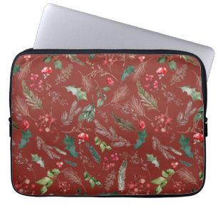 Capa Para Notebook Festivo Borgonha Natal Inverno Floral Botânico