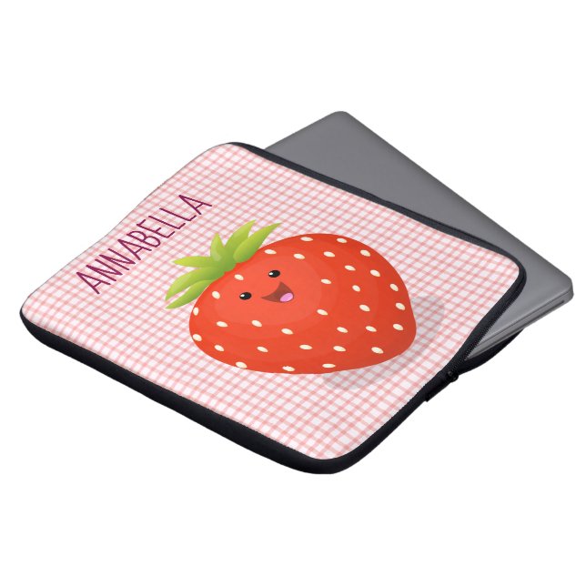 Capa Para Notebook Figura de desenho animado de morango kawaii (Frente Topo)