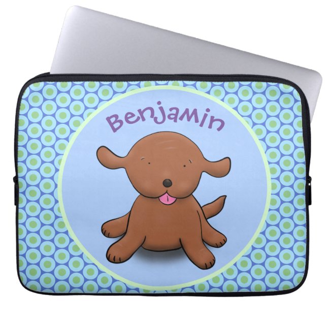 Capa Para Notebook Figura de desenho azul de cachorro feliz e bonito (Frente)