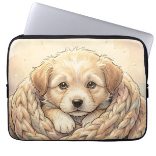 Capa Para Notebook Filhote fofo envolto em cobertor de tricô