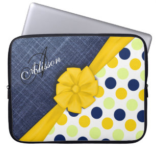 Capa Para Notebook Fita Amarela, Tecido Jeans, Monograma do Padrão d