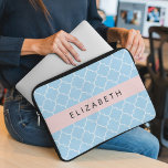 Capa Para Notebook Fita Azul, Quatrefoil, Trellis, Seu Nome<br><div class="desc">Elegante,  na moda e sofisticado padrão marroquino em cor azul. Presente moderno e moderno,  perfeito para o amante do trabalho de latência em sua vida. Personalize adicionando o seu nome,  apelido,  monograma ou iniciais.</div>