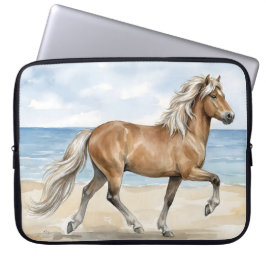 Capa Para Notebook Fjara Icelandic Horse watercolor on the Beach