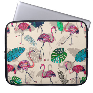 Capa Para Notebook Flamigos e folhas tropicais, cor-de-rosa, sem cost