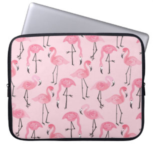 Capa Para Notebook Flamingo Cor-De-Rosa, Padrão Tropical De Verão.