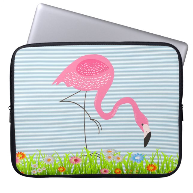 Capa Para Notebook Flamingo Rosa Com Flores De Mola (Frente)