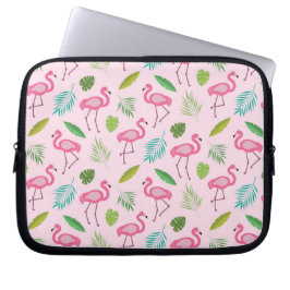 Capa Para Notebook Flamingo rosa com folhas tropicais