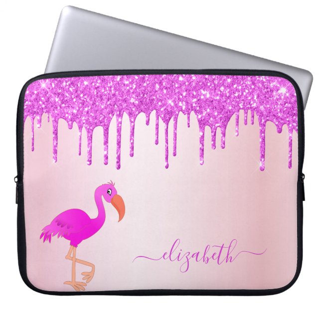 Capa Para Notebook Flamingo rosa dourado púrpura glitter goteja monog (Frente)