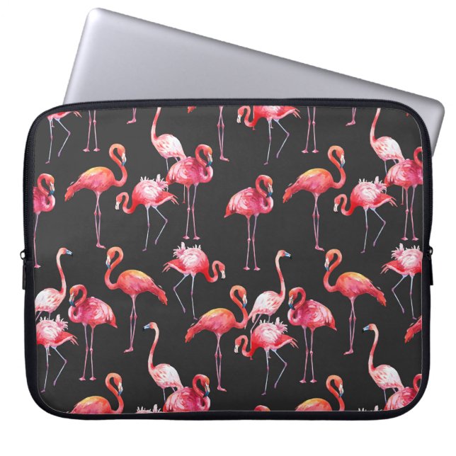 Capa Para Notebook Flamingo Rosa: Padrão Tropical de Aquarela. (Frente)