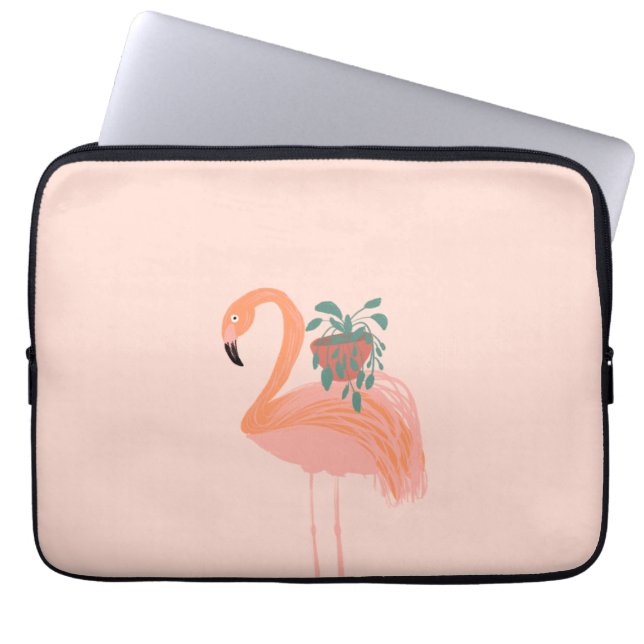 Capa Para Notebook Flamingo Tropical com a mão de plantas plantadas (Frente)