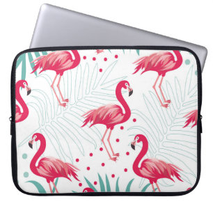 Capa Para Notebook Flamingo tropical e folhas, padrão de verão.