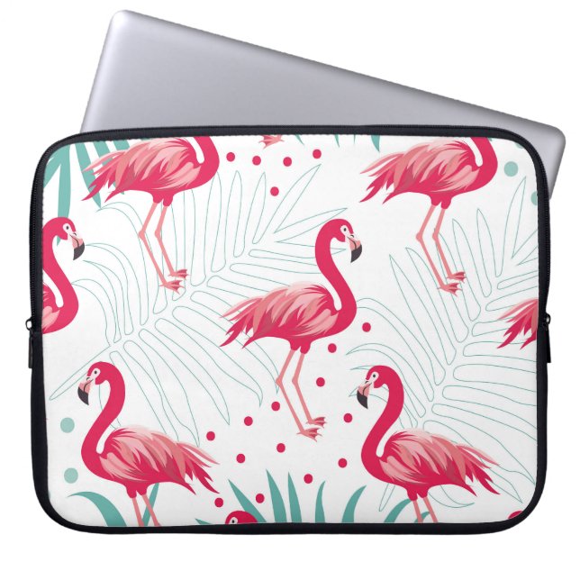 Capa Para Notebook Flamingo tropical e folhas, padrão de verão. (Frente)