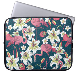 Capa Para Notebook Flamingoes tropicais e Lírios sem costura
