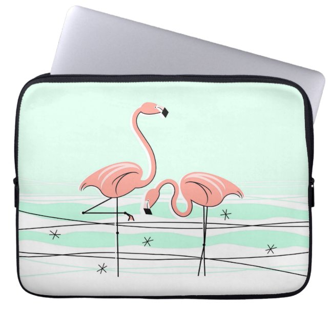 Capa Para Notebook Flamingos Aqua Pair Name bolsa de laptop (Frente)