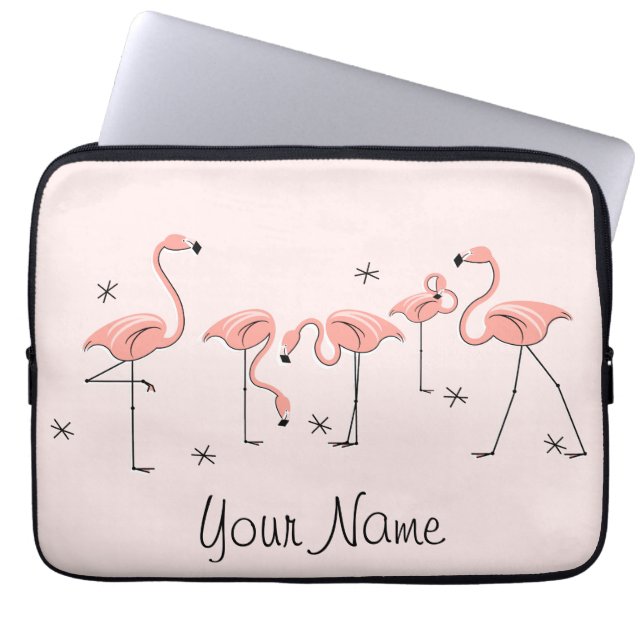 Capa Para Notebook Flamingos - bolsa de laptop de nome de linha rosa (Frente)