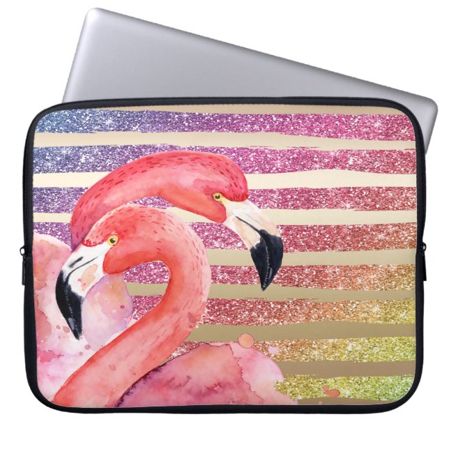 Capa Para Notebook Flamingos de Cores Douradas (Frente)