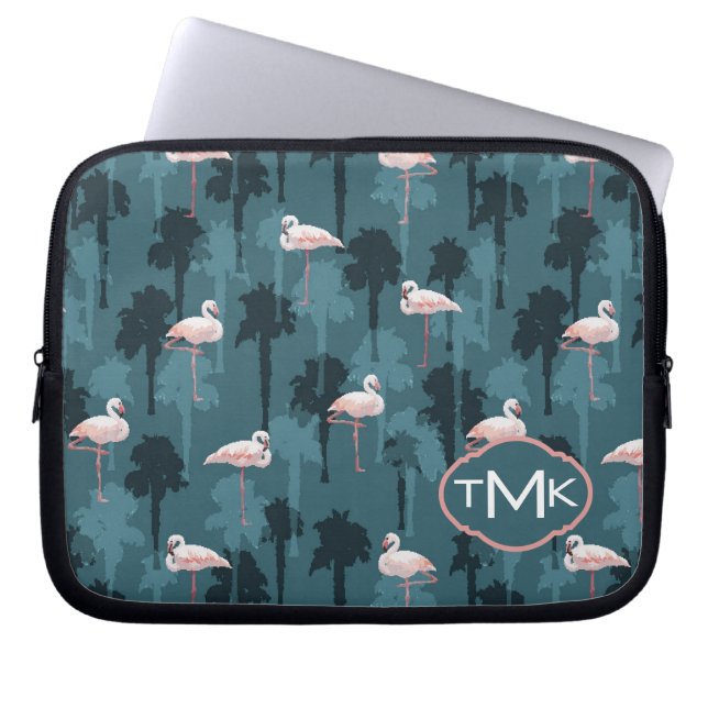 Capa Para Notebook Flamingos Pastel no monograma da cerceta | (Frente)