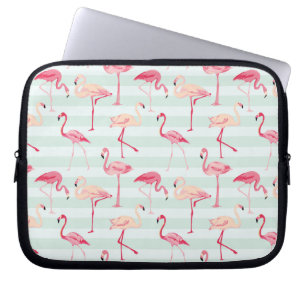 Capa Para Notebook Flamingos retros em listras da hortelã