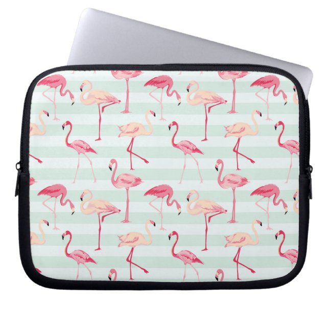 Capa Para Notebook Flamingos retros em listras da hortelã (Frente)
