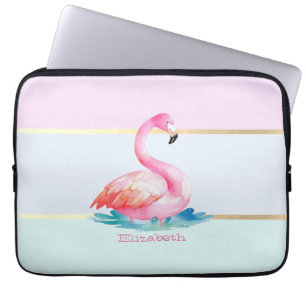 Capa Para Notebook Flamingos Rosa Listras Pastel Modernas