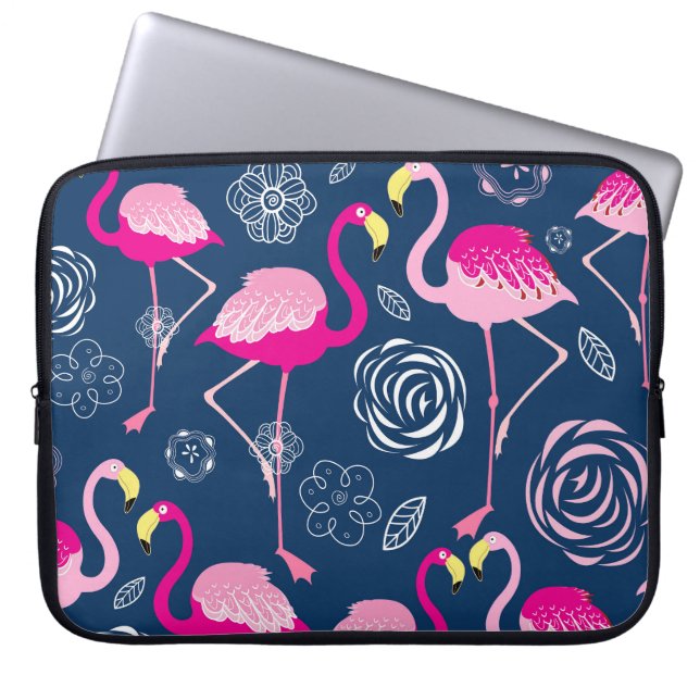 Capa Para Notebook Flamingos Rosa: Padrão Gráfico Escuro (Frente)
