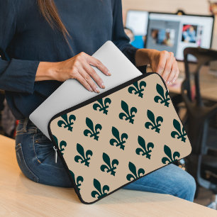 Capa Para Notebook Fleur de Lis Pattern, Real Verde Francês em Creme
