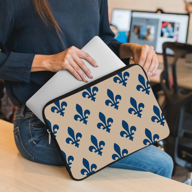 Capa Para Notebook Fleur de Lis Pattern, Royal French Blue em Creme (Criador carregado)