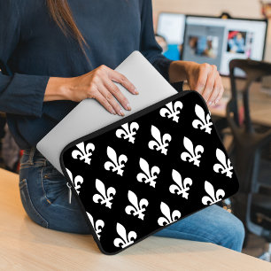 Capa Para Notebook Fleur de Lis Pattern, Royal French, preto em branc