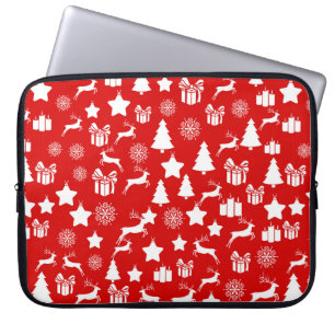 Capa Para Notebook Floco de neve branco de Natal em bakcgrou vermelho