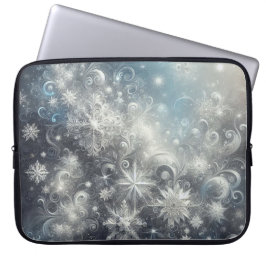 Capa Para Notebook Floco de neve de prata e azul Inverno