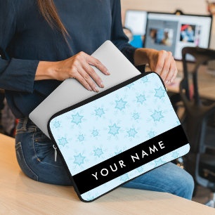 Capa Para Notebook Flocos de neve azuis, seu nome, Personalize