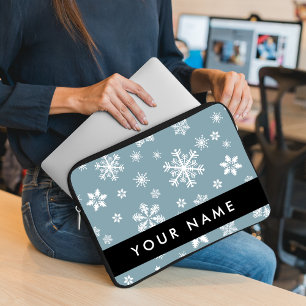 Capa Para Notebook Flocos de neve brancos, Cinzas, seu nome, Personal