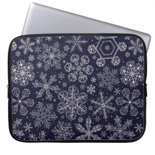 Capa Para Notebook Flocos de neve brancos em azul