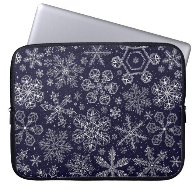 Capa Para Notebook Flocos de neve brancos em azul (Frente)