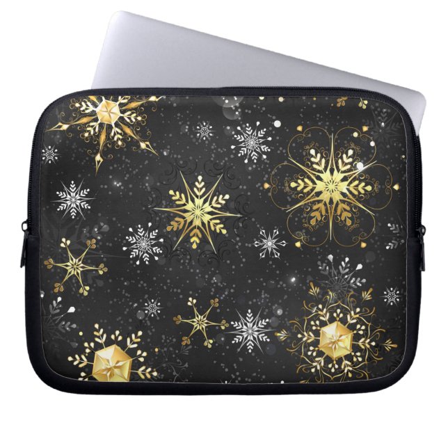 Capa Para Notebook Flocos de neve do Ouro Xmas em preto (Frente)