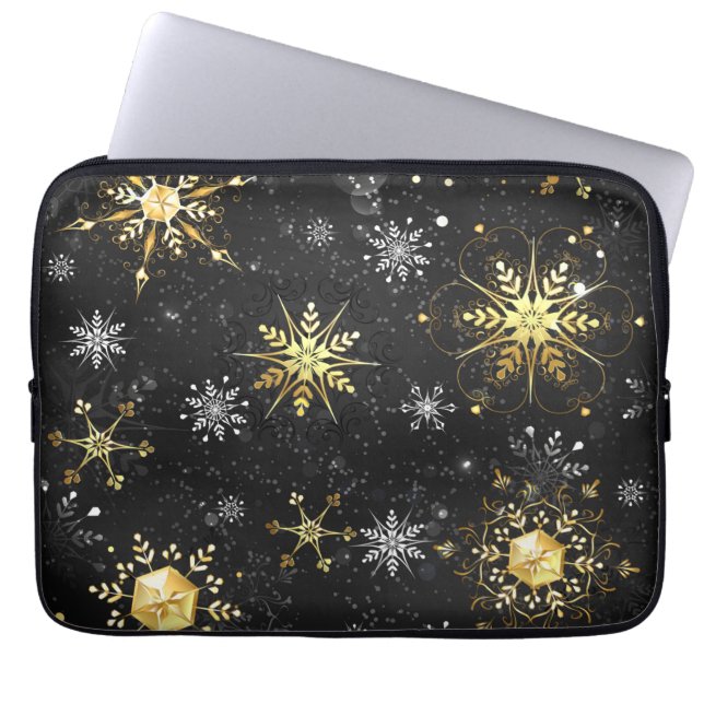 Capa Para Notebook Flocos de neve do Ouro Xmas em preto (Frente)