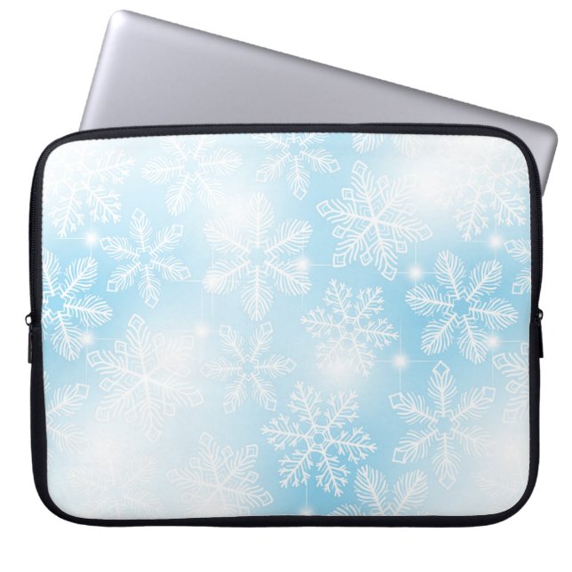 Capa Para Notebook Flocos de neve e luzes em azul (Frente)
