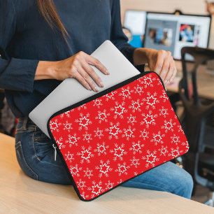 Capa Para Notebook Flocos de neve, Flocos de neve vermelhos e brancos
