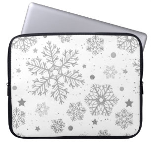 Capa Para Notebook Flocos de neve prateados em branco