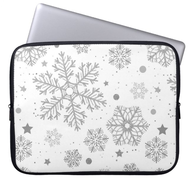 Capa Para Notebook Flocos de neve prateados em branco (Frente)